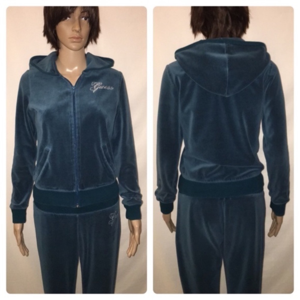 Guess Matching 2 Piece Velour Tracksuit - Zip Up Hoodie & Pants